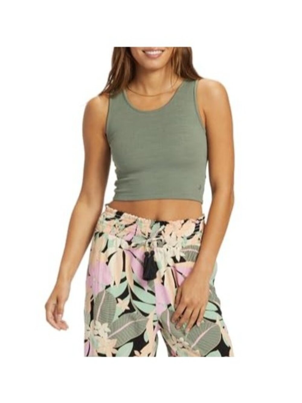 Roxy Womens Good Keepsake Active Soft Knit Crop Top Agave Green Size XXL NWT